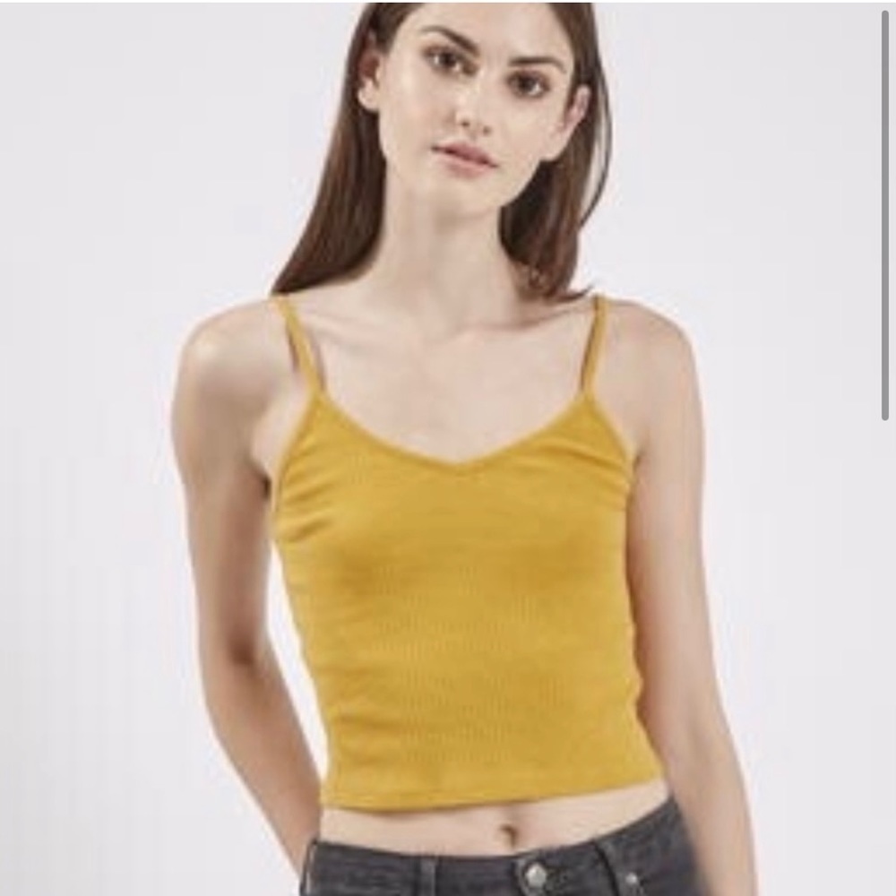 TOPSHOP Crop V-neck ribbed cami mustard yellow tank top size 6